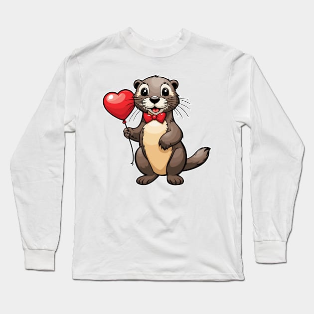 Otter Heart Balloon - Valentines Day Long Sleeve T-Shirt by FluffigerSchuh